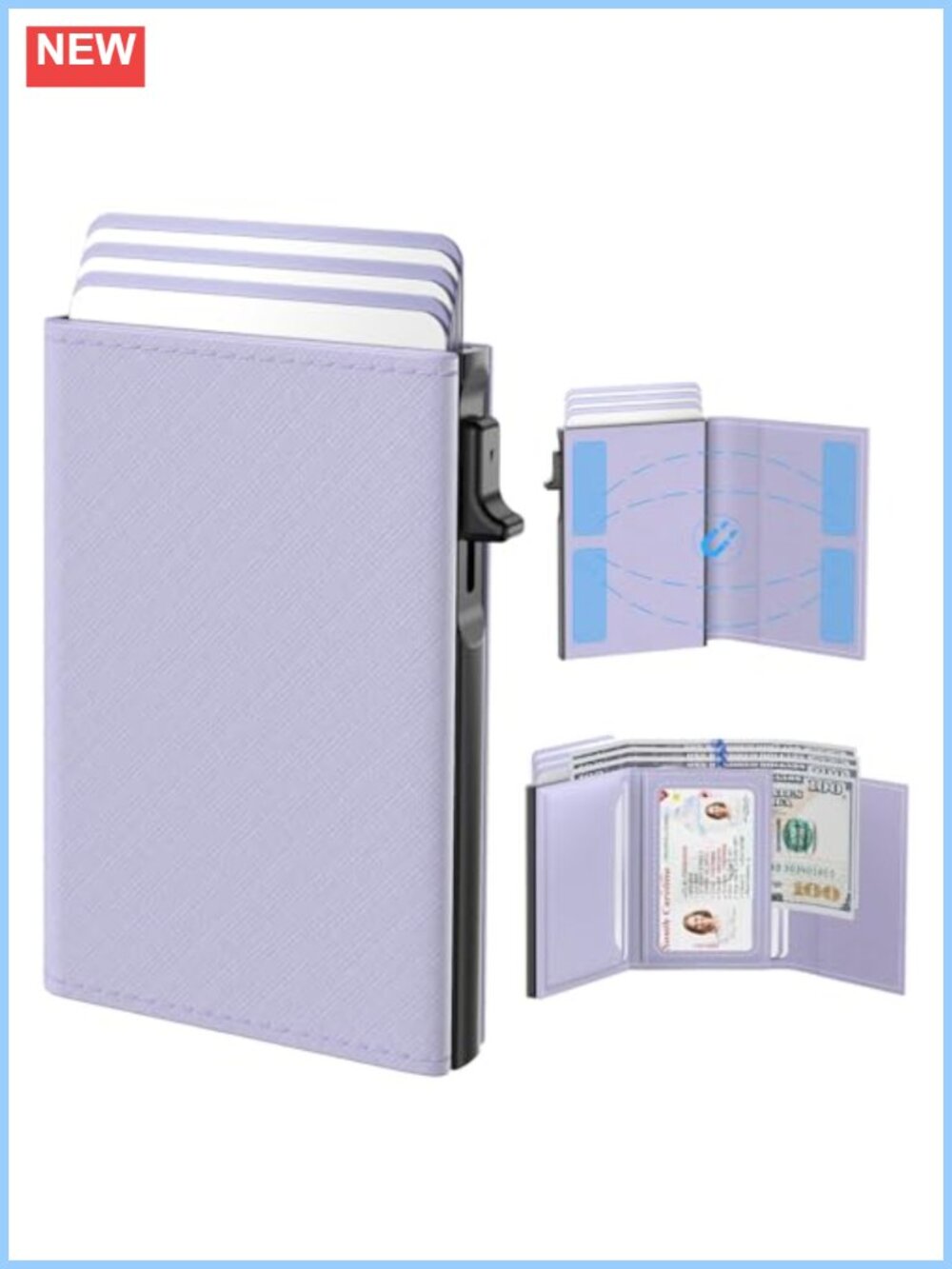 Pop Up Wallet Card Holder Genuine Leather RFID Blocking Slim